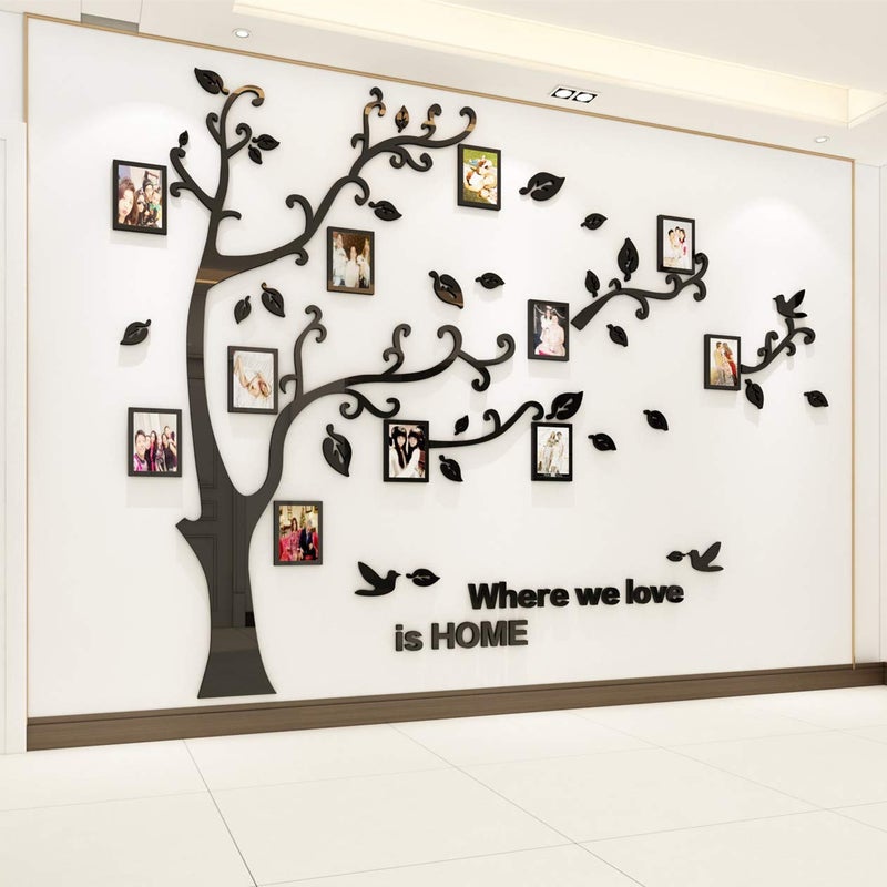 guangmu 3D Tree Wall Stickers - DIY Photo Frame Tree Wall Decal Family Photo Frame Sticker Murals Wall Decor Living Room Bedroom TV Background Home Decorations (M:83 * 59in,Black Right) - Image 3